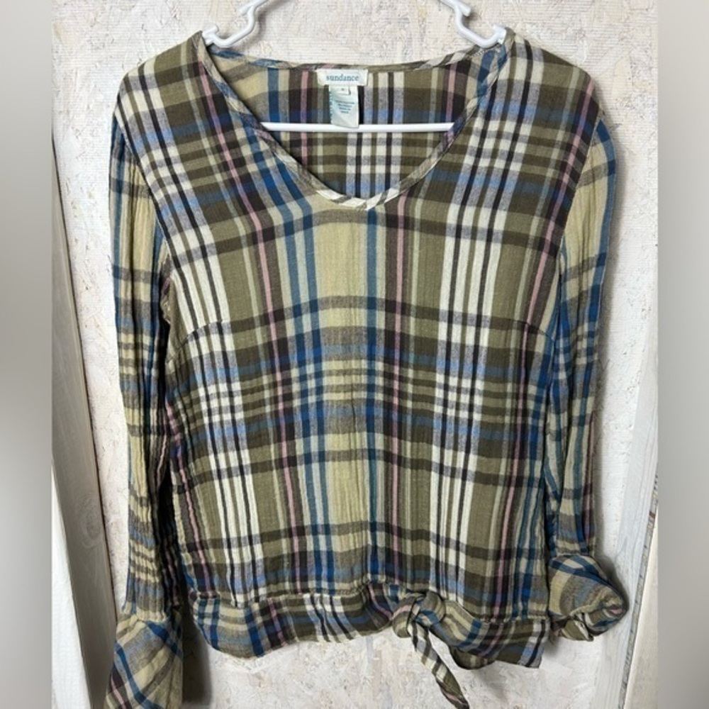 Sundance Willow Plaid V Neck gauze Top